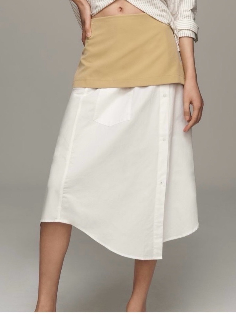 Maeve by Anthropology Two-Tone High-Low Skirt in Cream and White